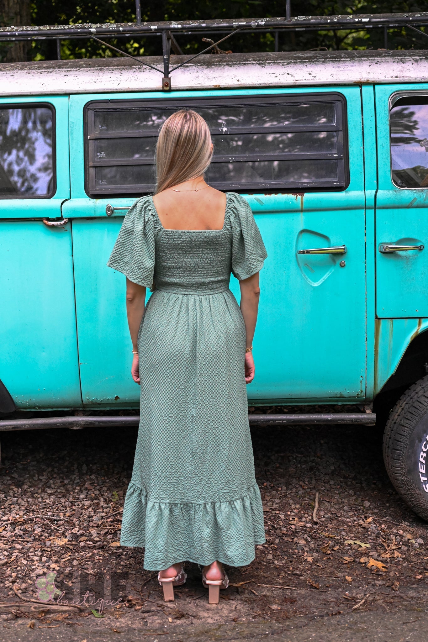 Sage Evergreen Smocked Maxi - She Chester