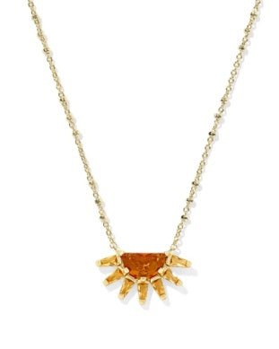 SAMANTHA SUN SHORT PENDANT NECKLAC EGOLD ORANGE GLASS - She Chester