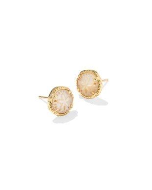 SAND DOLLAR STUD EARRINGS GOLD NATURAL MOTHER OF PEARL - She Chester