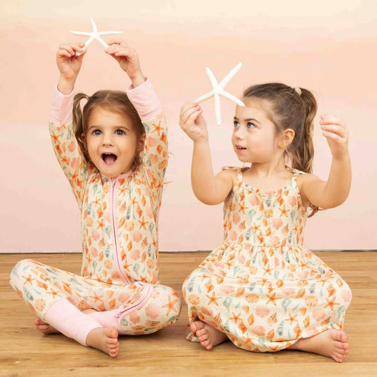 Sandy Seashells Bamboo Convertible Baby Pajamas - She Chester