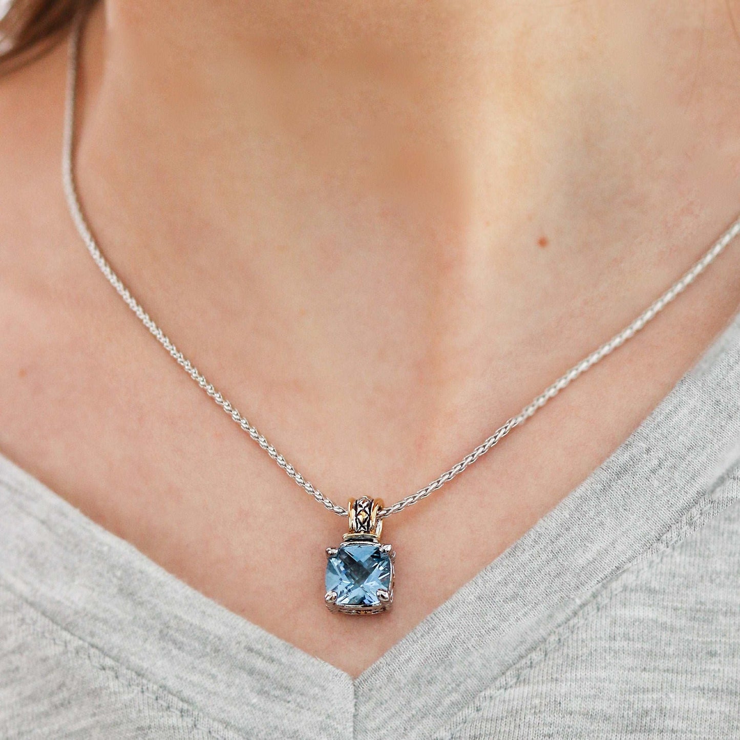 Sapphire Stone Cushion 16" Chain Necklace K526 - A203 - She Chester