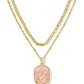 DAPHNE CORAL FRAME MULTI STRAND NECKLACE IN GOLD ROSE QUARTZ