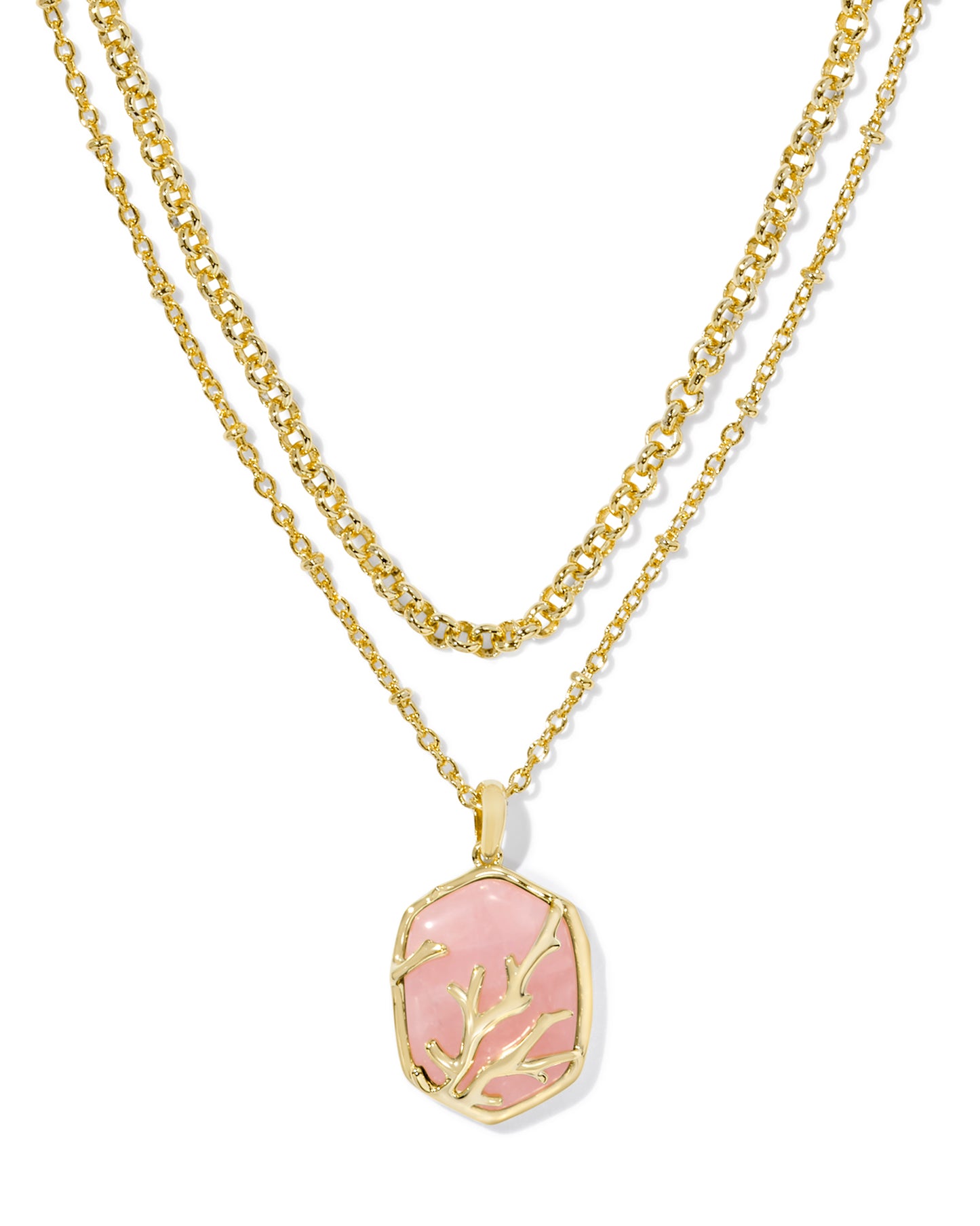 DAPHNE CORAL FRAME MULTI STRAND NECKLACE IN GOLD ROSE QUARTZ