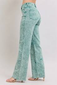 Sea Green Dyed High Waist Dad Jeans 88966 - She Chester