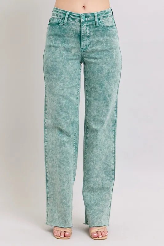 Sea Green Dyed High Waist Dad Jeans 88966 - She Chester
