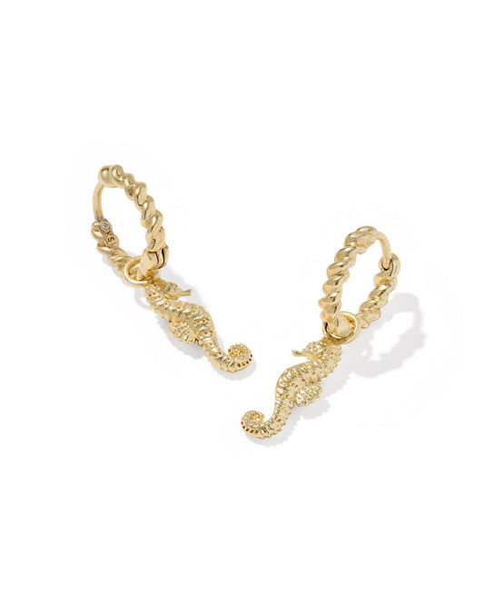 SEAHORSE HUGGIE EARRINGS GOLD METAL - She Chester