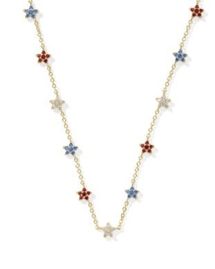 Sierra Star Crystal Strand Necklace Gold Red White Blue Mix - She Chester