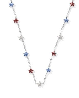 Sierra Star Crystal Strand Necklace Rhodium Red White Blue Mix - She Chester