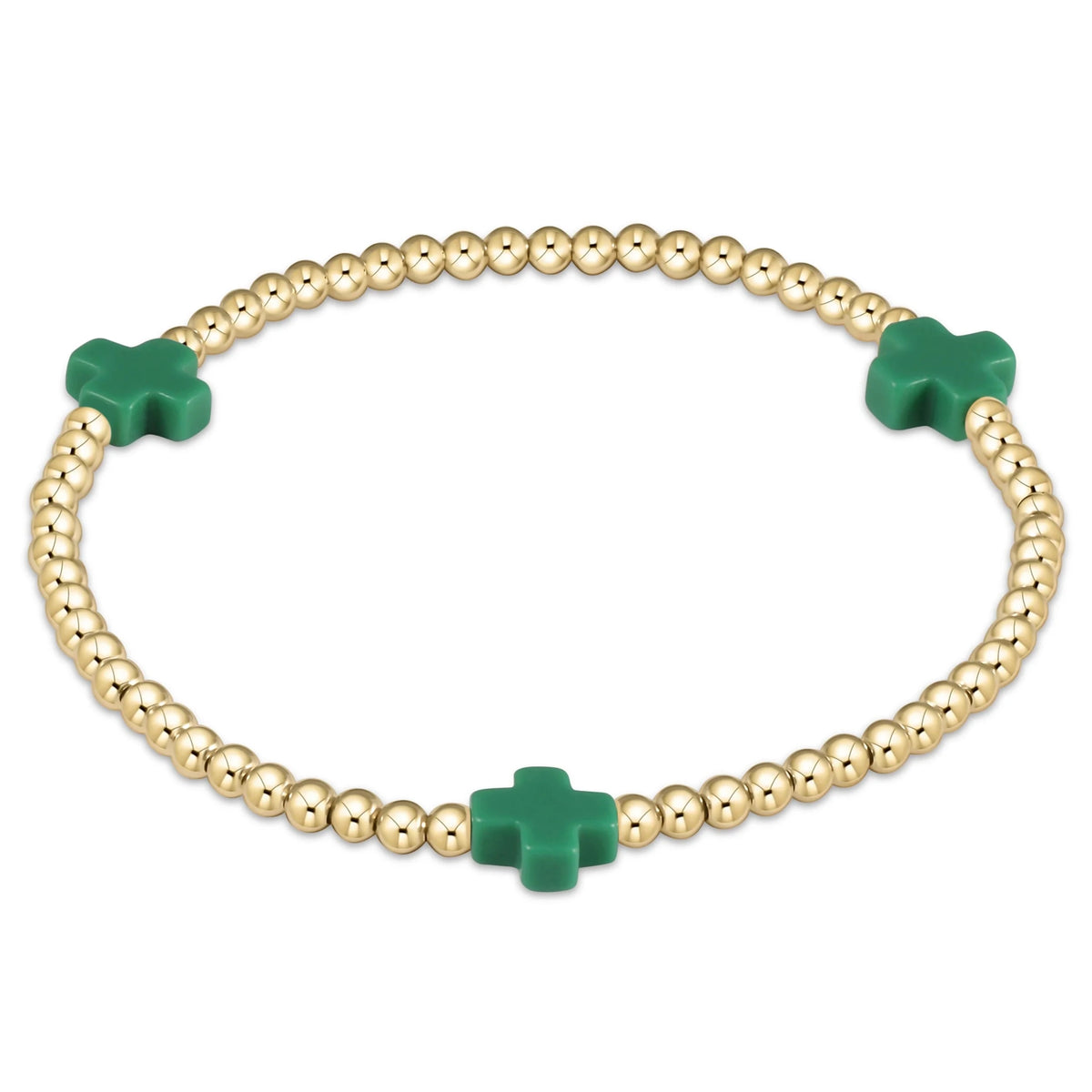 Signature Cross 3mm Gold Bracelet - Emerald - She Chester