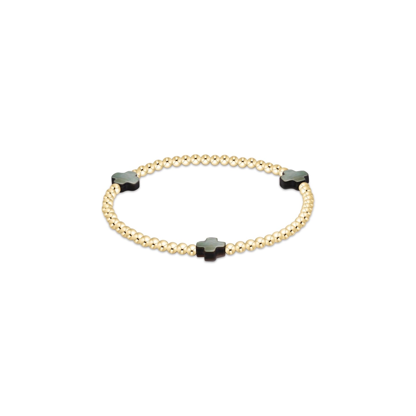 Signature Cross 3mm Gold Bracelet - Mother Of Pearl - She Chester