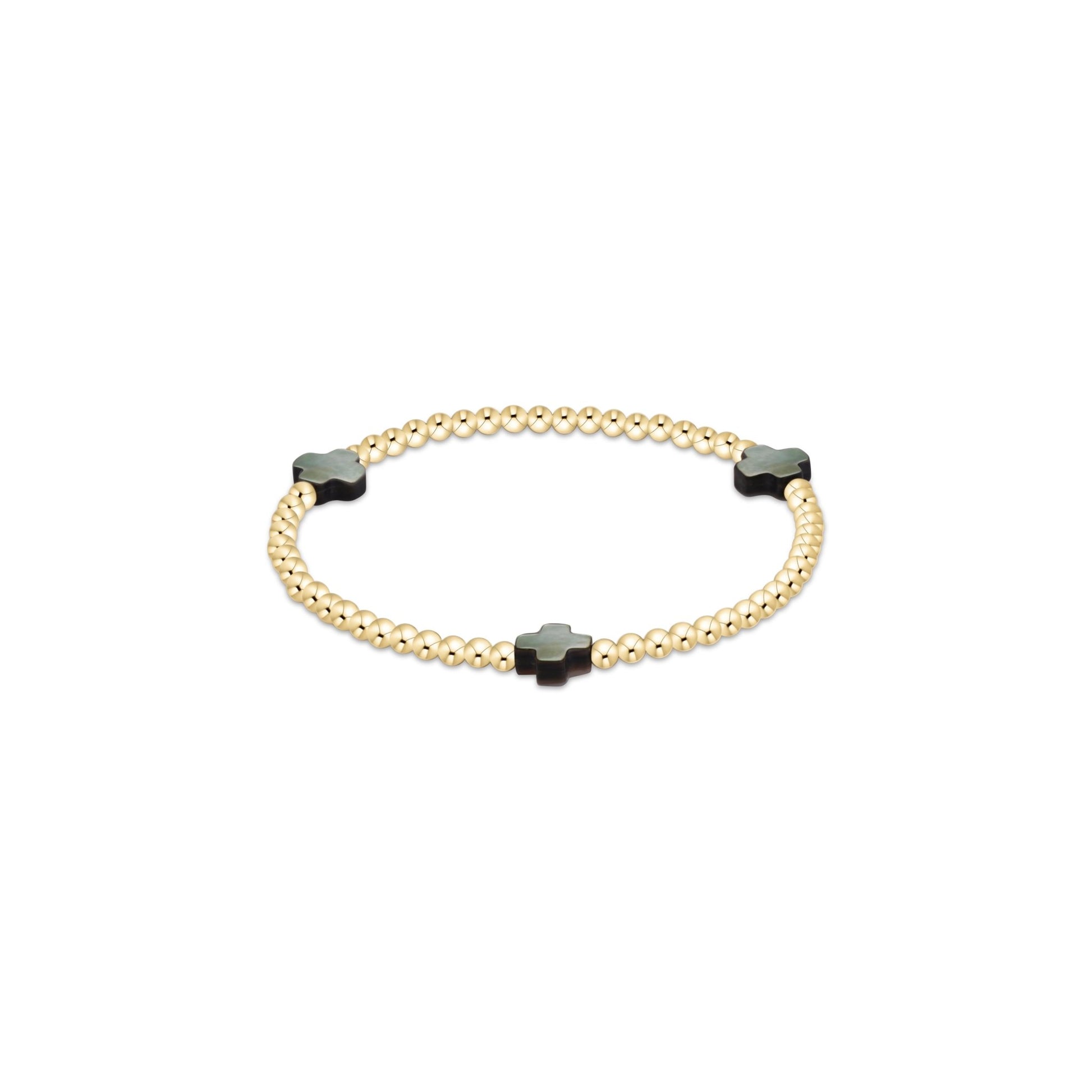 Signature Cross 3mm Gold Bracelet - Mother Of Pearl - She Chester