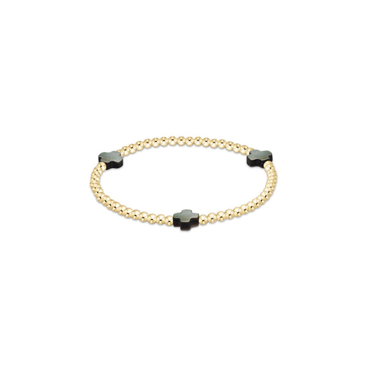Signature Cross 3mm Gold Bracelet - Mother Of Pearl - She Chester