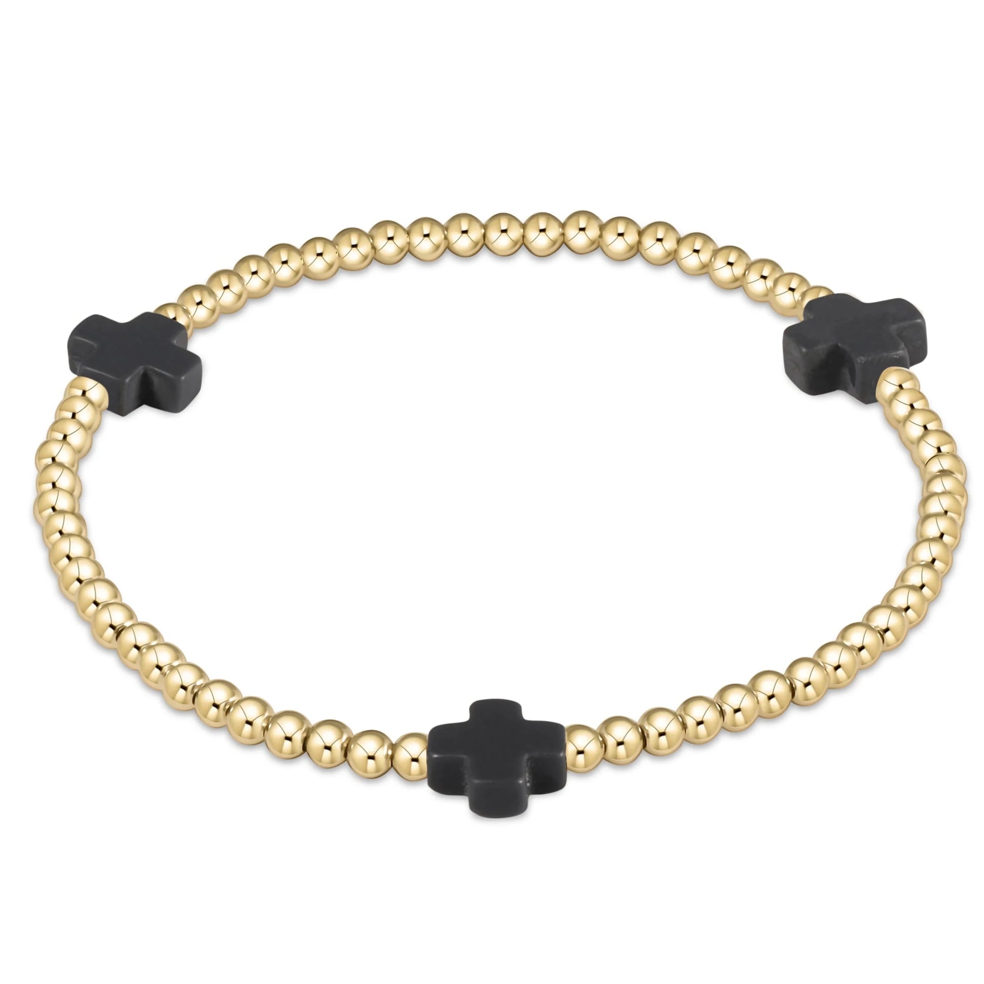 Signature Cross 3mm Gold Bracelet - Onyx - She Chester