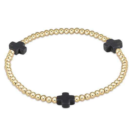 Signature Cross 3mm Gold Bracelet - Onyx - She Chester
