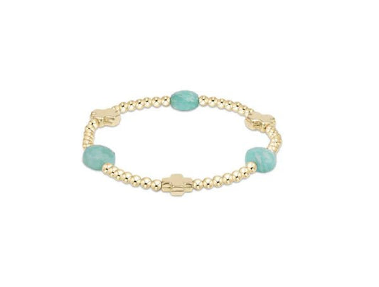 SIGNATURE CROSS ADMIRE GOLD PATTERN 3MM BEAD BRACELET - AMAZONITE - She Chester