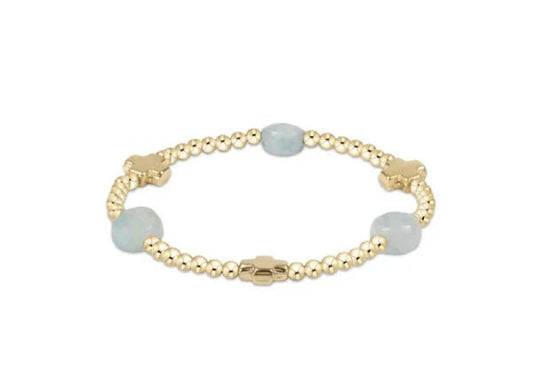 SIGNATURE CROSS ADMIRE GOLD PATTERN 3MM BEAD BRACELET - AQUAMARINE - She Chester