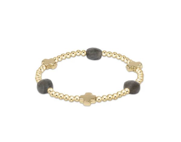 SIGNATURE CROSS ADMIRE GOLD PATTERN 3MM BEAD BRACELET - LABRADORITE - She Chester