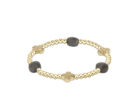 SIGNATURE CROSS ADMIRE GOLD PATTERN 3MM BEAD BRACELET - LABRADORITE - She Chester
