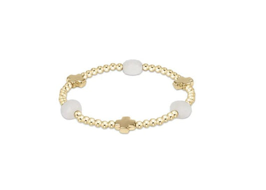 SIGNATURE CROSS ADMIRE GOLD PATTERN 3MM BEAD BRACELET - MOONSTONE - She Chester