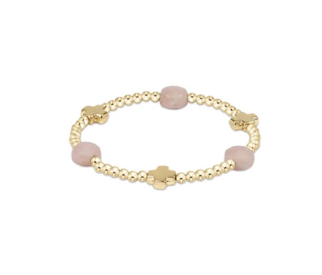 SIGNATURE CROSS ADMIRE GOLD PATTERN 3MM BEAD BRACELET - PINK OPAL - She Chester