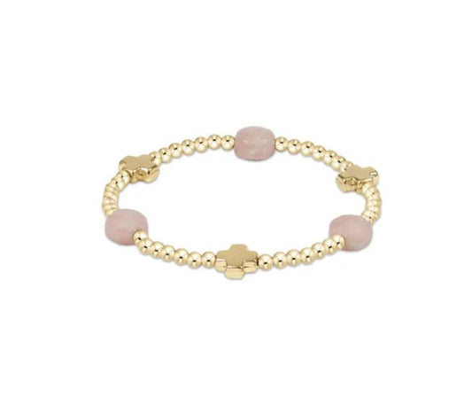 SIGNATURE CROSS ADMIRE GOLD PATTERN 3MM BEAD BRACELET - PINK OPAL - She Chester