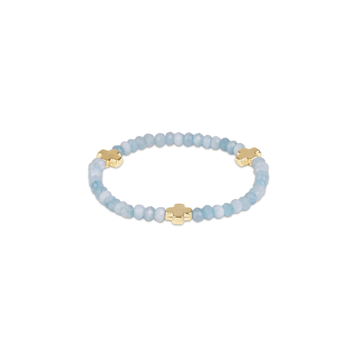 Signature Cross Gold 4mm Gemstone Bracelet - Aquamarine - She Chester