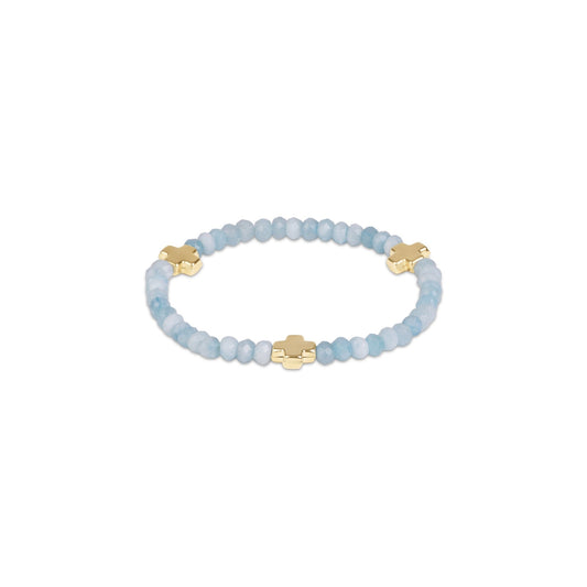 Signature Cross Gold 4mm Gemstone Bracelet - Aquamarine - She Chester