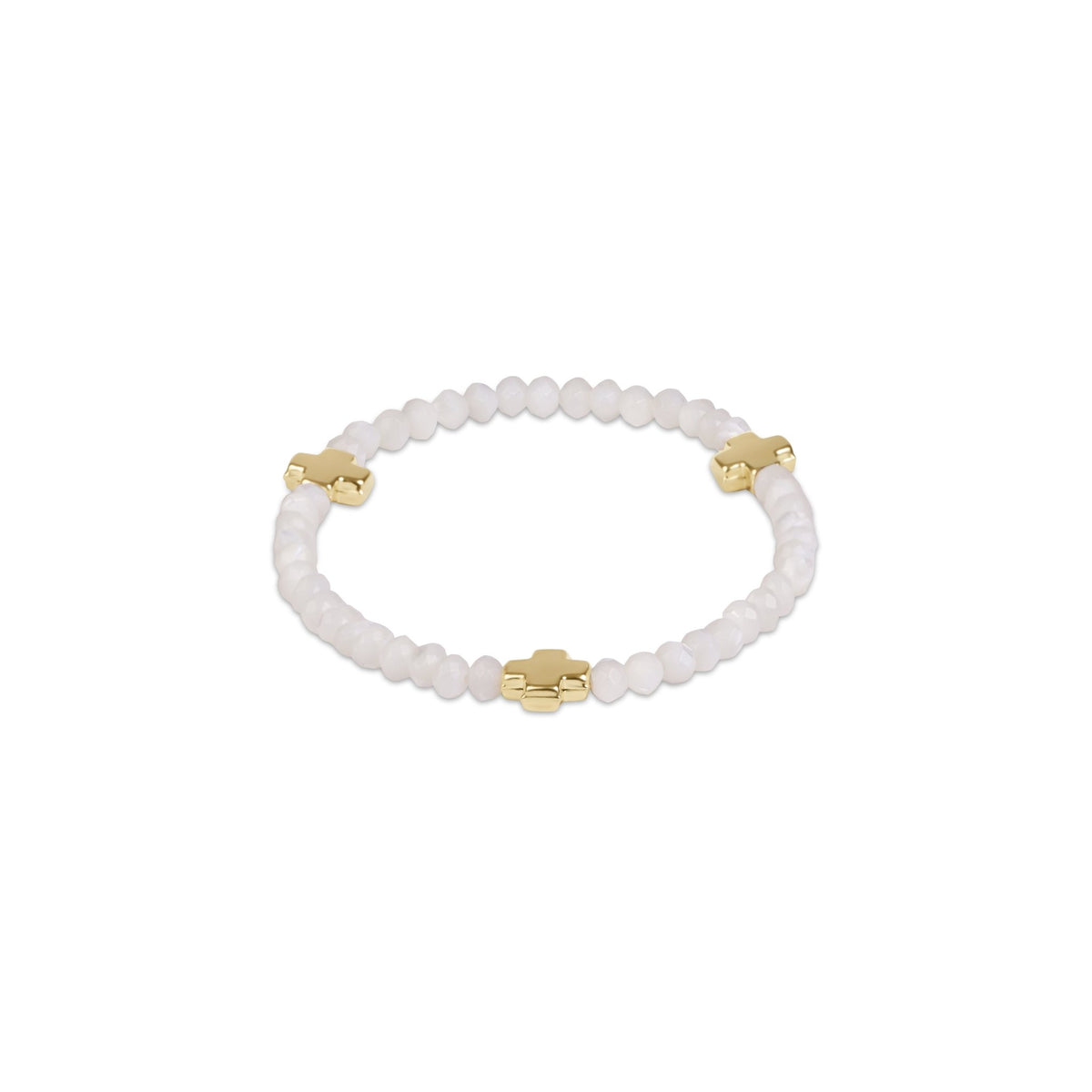 Signature Cross Gold 4mm Gemstone Bracelet - Mother Of Pearl - She Chester