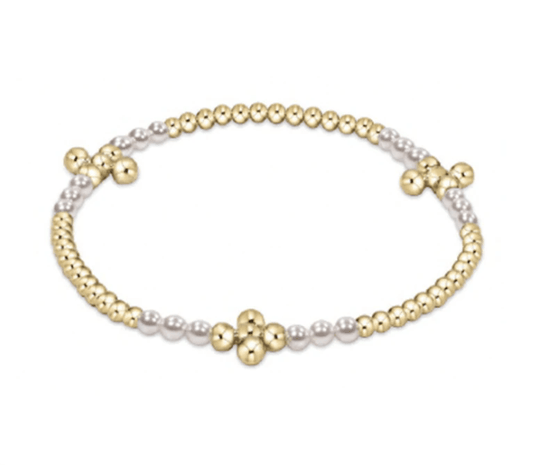 Signature Cross Gold Bliss Pattern 2.5mm Bead Bracelet Pearl - She Chester