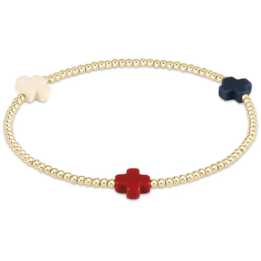 Signature Cross Gold Pattern 2mm Bead Bracelet - Firecracker - She Chester