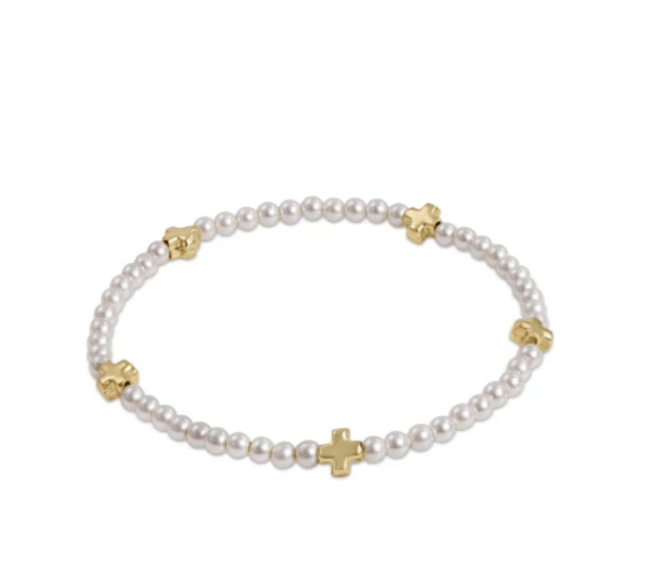 Signature Cross Small Pearl 3mm Gold Bracelet - She Chester
