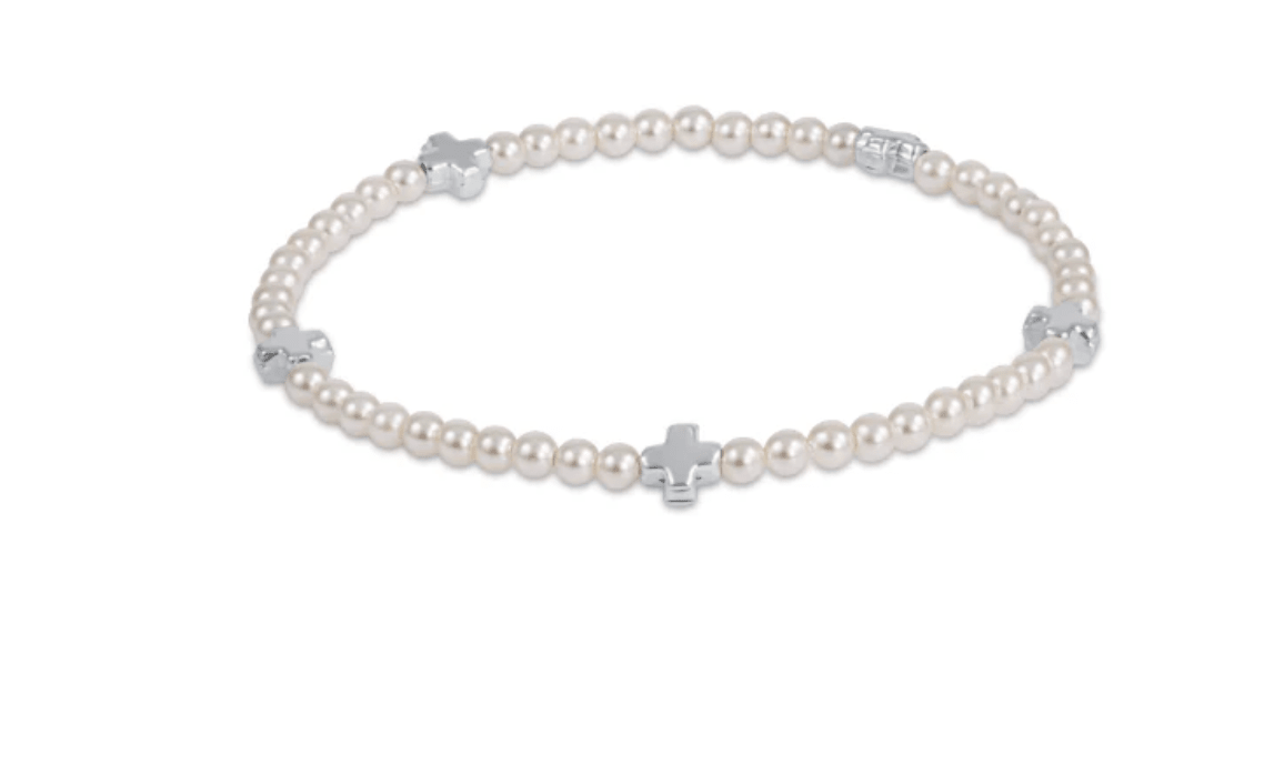 Signature Cross Small Pearl 3mm Silver Bracelet - She Chester