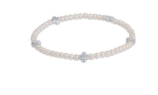 Signature Cross Small Pearl 3mm Silver Bracelet - She Chester