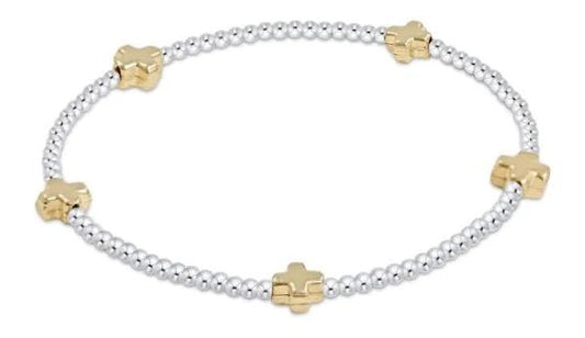 Signature Cross Small Two Tone 2mm Bead Bracelet - She Chester