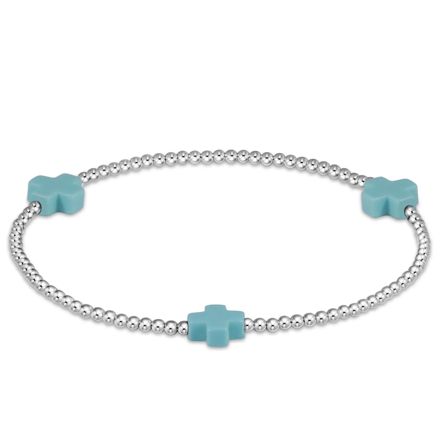 Signature Cross Sterling Pattern 2mm Bead Bracelet - Turquoise - She Chester