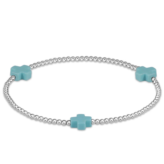 Signature Cross Sterling Pattern 2mm Bead Bracelet - Turquoise - She Chester