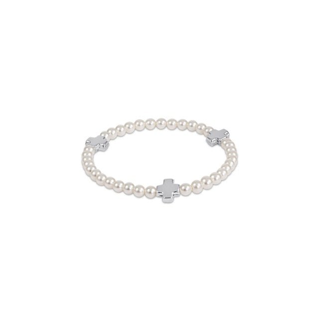 Signature Cross Sterling Pearl Pattern 4mm Bead Bracelet - She Chester