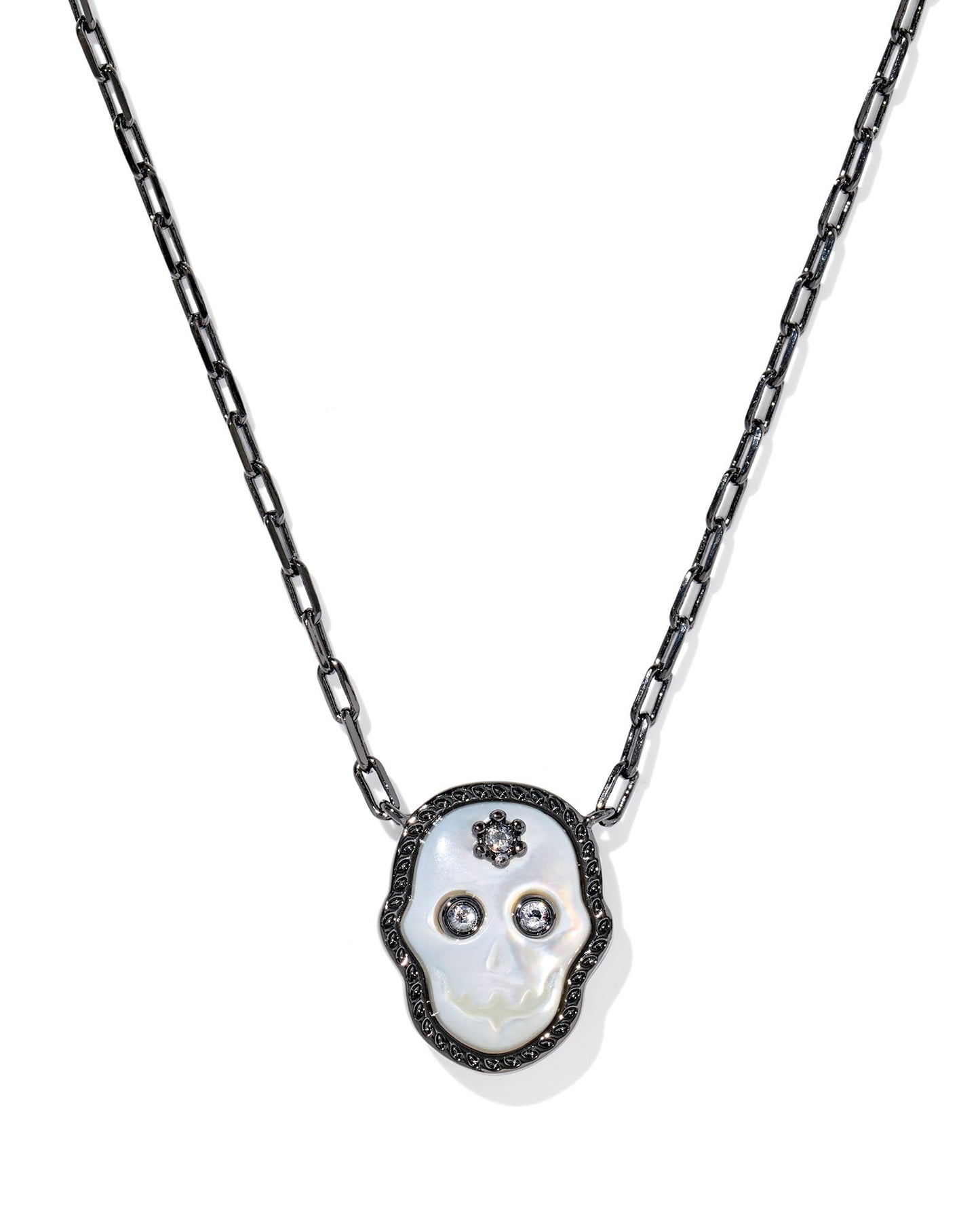 SKELETON SHORT PENDANT NECKLACEGUN METAL IVORY MOTHER OF PEARL - She Chester