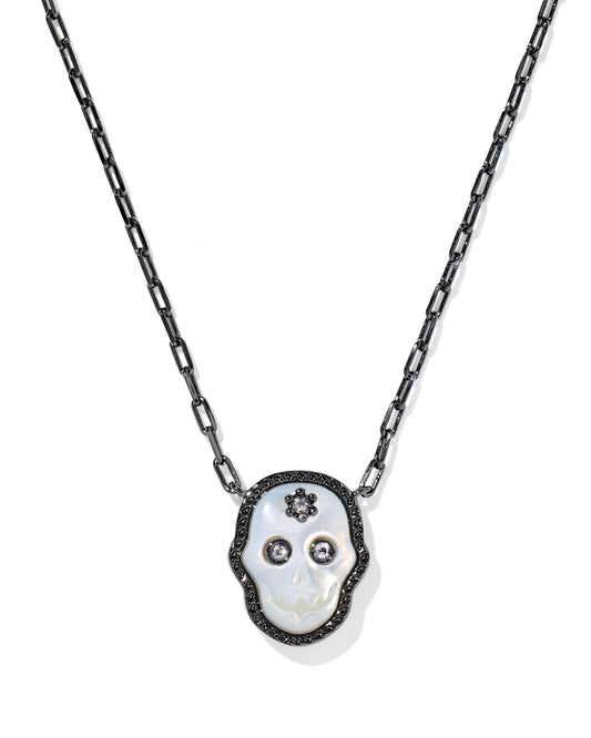 SKELETON SHORT PENDANT NECKLACEGUN METAL IVORY MOTHER OF PEARL - She Chester