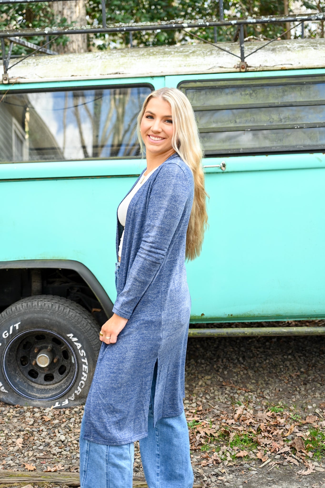 Slate Blue Knit Cardigan - She Chester