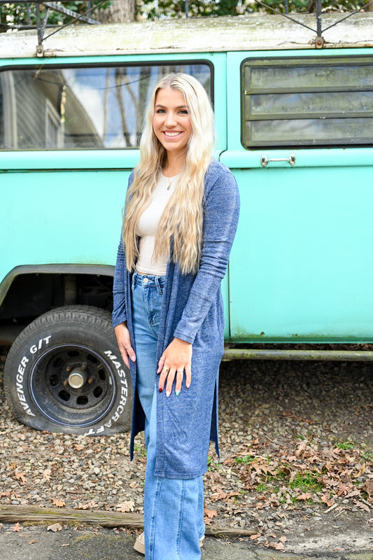 Slate Blue Knit Cardigan - She Chester