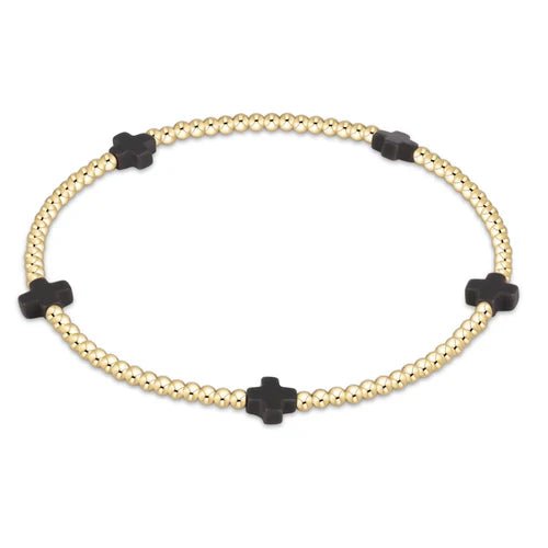 Small Signature Cross Gold 2mm Charcoal - She Chester