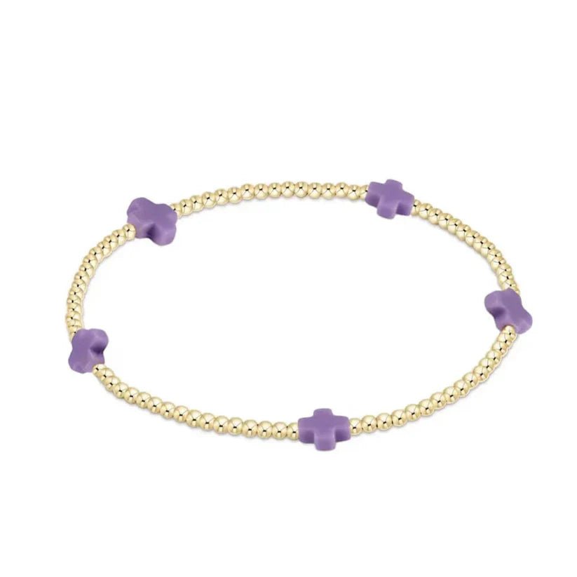 Small Signature Cross Gold 2mm Purple - She Chester