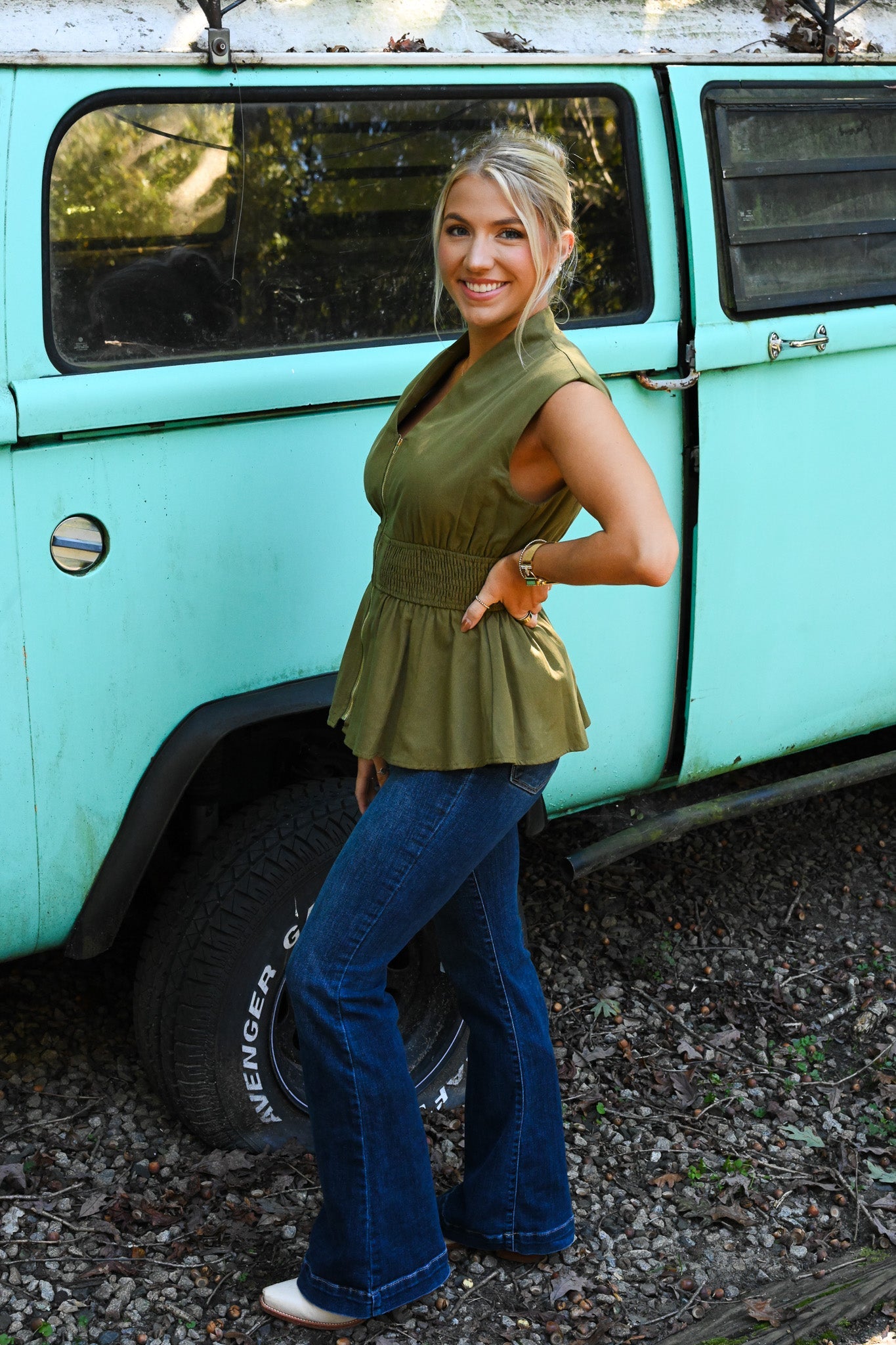Snatched Olive Zip Top - She Chester
