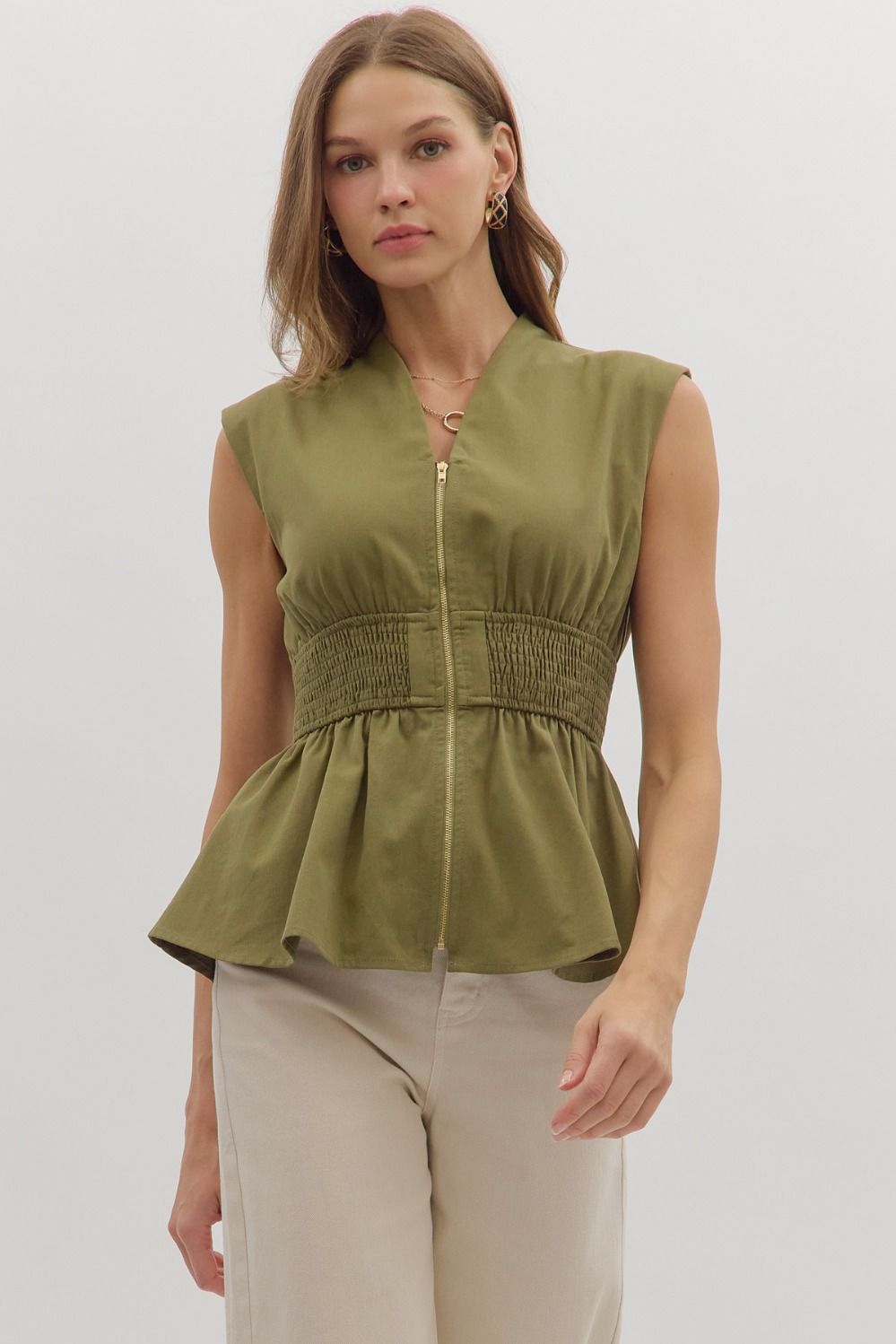 Snatched Olive Zip Top - She Chester
