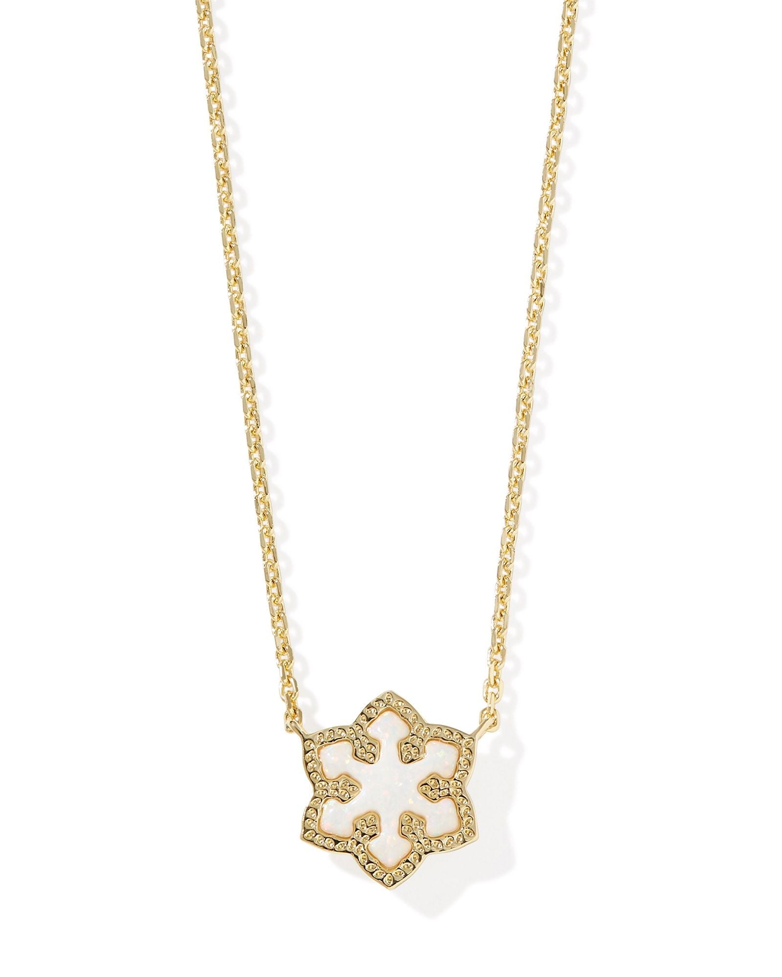 SNOWFLAKE SHORT PENDANT NECKLACE GOLD WHITE KYOCERA OPAL - She Chester