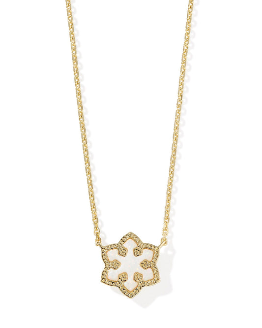 SNOWFLAKE SHORT PENDANT NECKLACE GOLD WHITE KYOCERA OPAL - She Chester