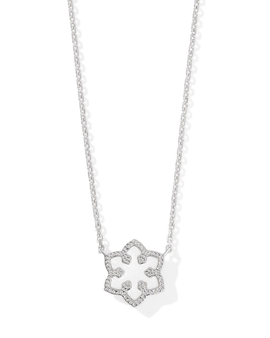 SNOWFLAKE SHORT PENDANT NECKLACE SILVER WHITE KYOCERA OPAL - She Chester