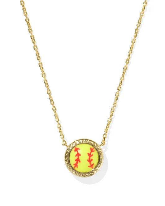 Softball Short Pendant Necklace Gold Chartreuse - She Chester