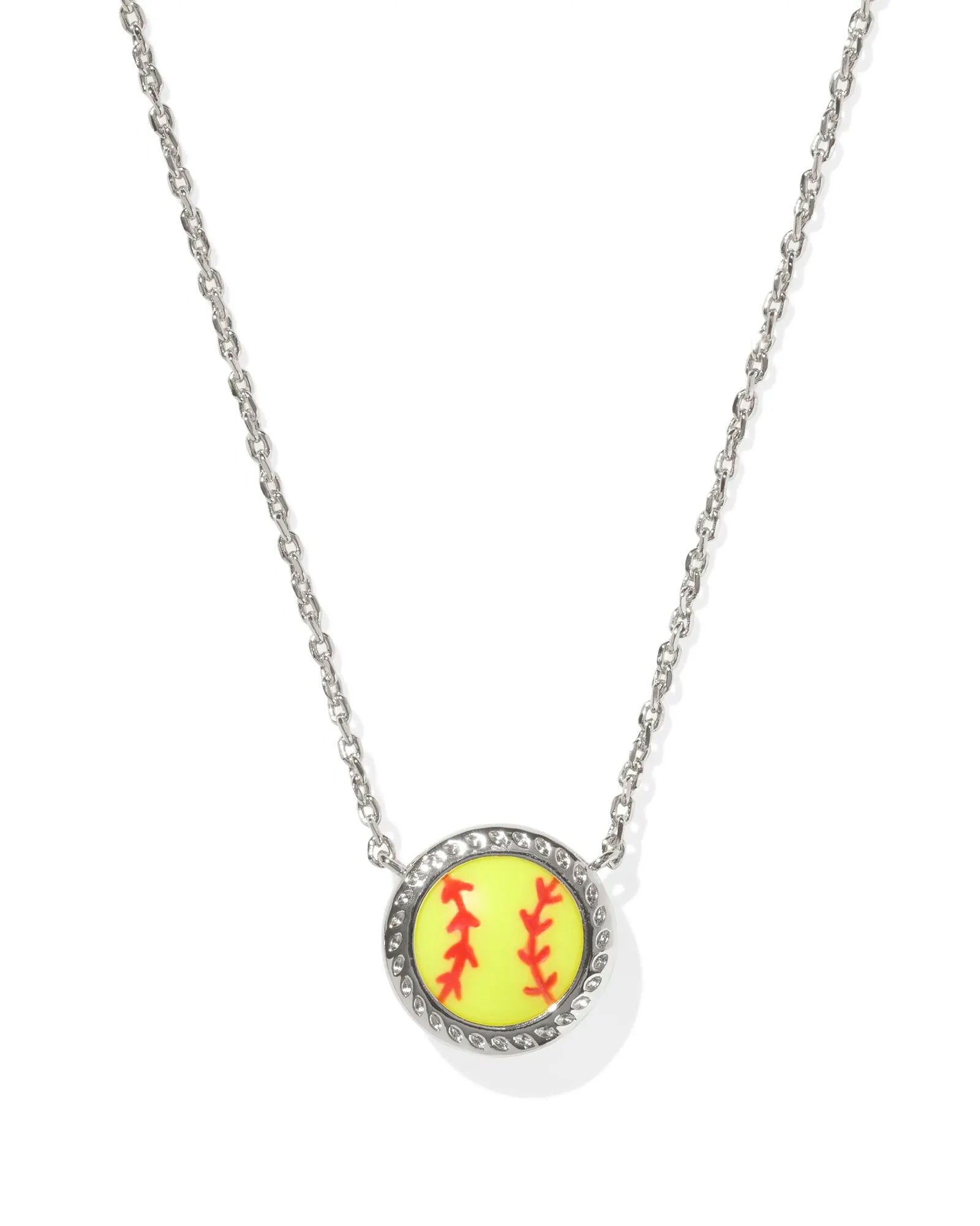 Softball Short Pendant Necklace Rhodium Chartreuse - She Chester